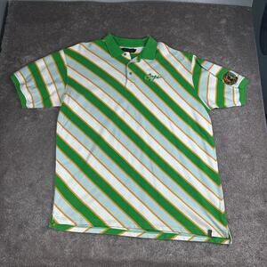 COOGI Green White Gold Stripe Polo Shirt Size 4XL Koala Patch 90s Y2K Hip Hop